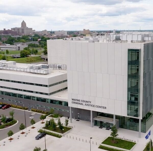 An arial view of the Wayne County Criminal Justice Complex from above.