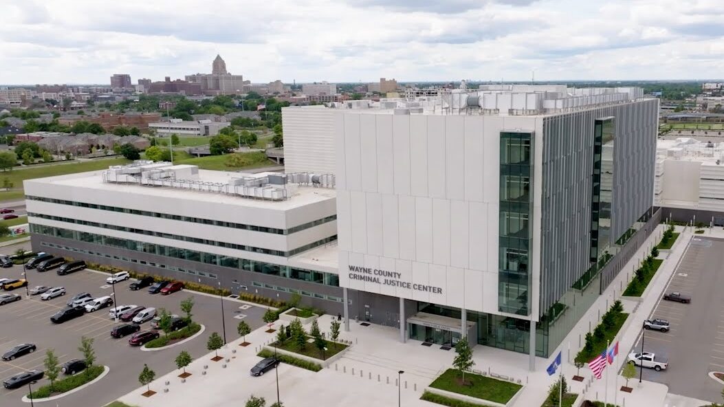 An arial view of the Wayne County Criminal Justice Complex from above.