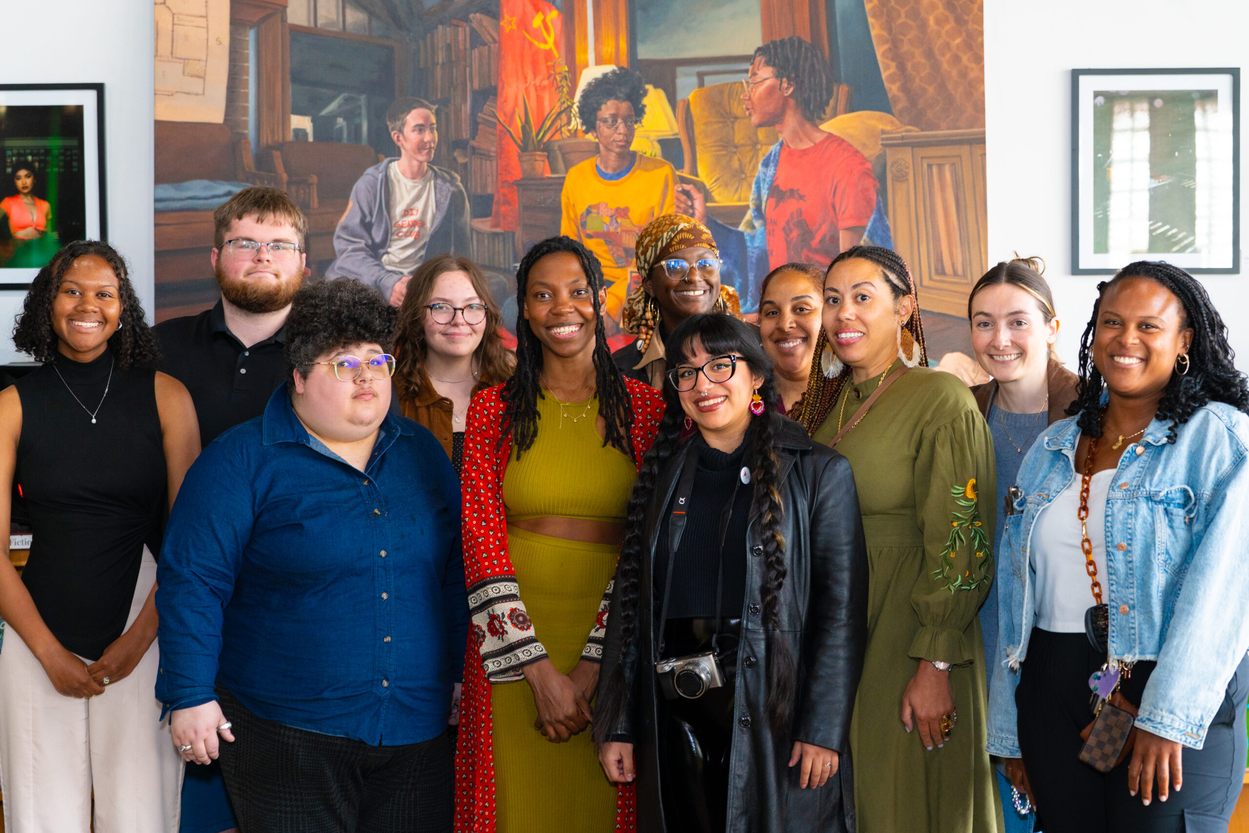 A group photo of DJC staff and interns with Cherise Morris after her reading.