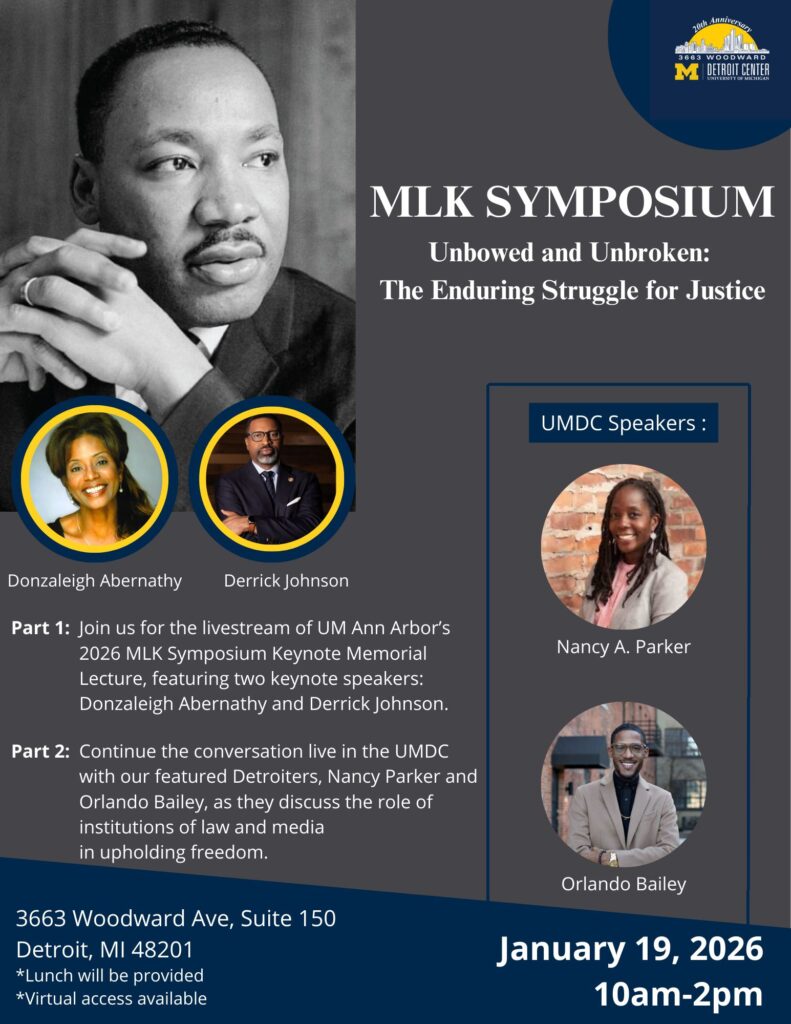 A flyer for the MLK Symposium, Unbowed and Unbroken: The Enduring Struggle for Justice.